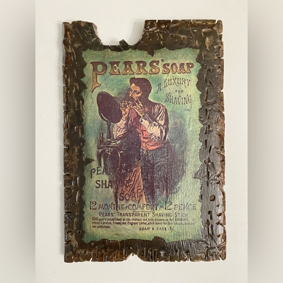 VINTAGE WOOD PEARS' SOAP A LUXURY FOR SHAVING TOILET SOAP ADVERTISING 9x13 - Picture 1 of 6